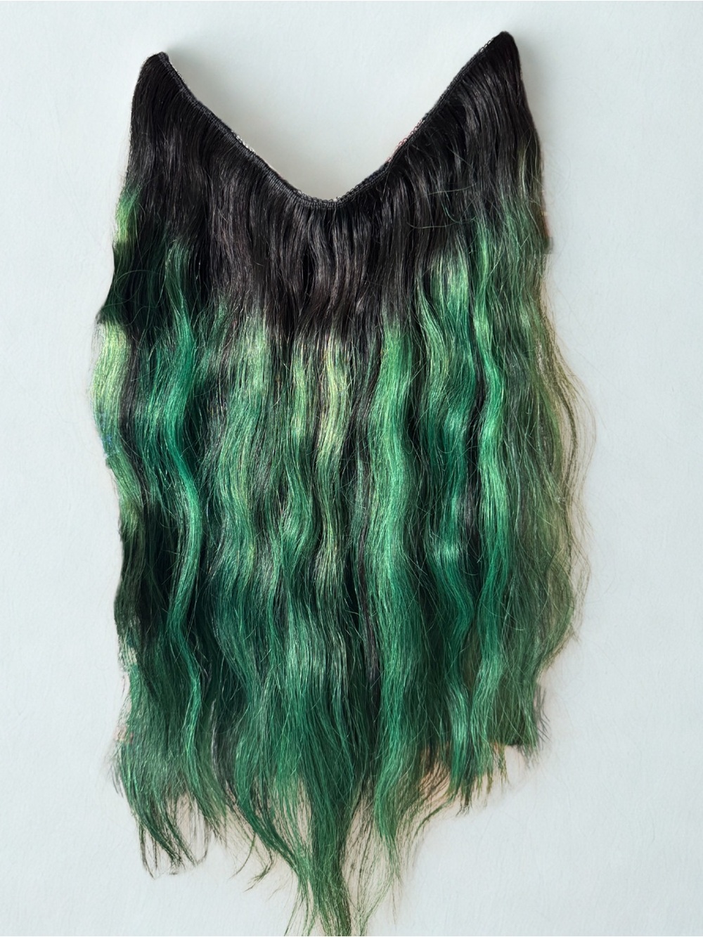 YoungSee Human Hair Invisible Wire Halo Extensions 16” Black to Green Ombre
